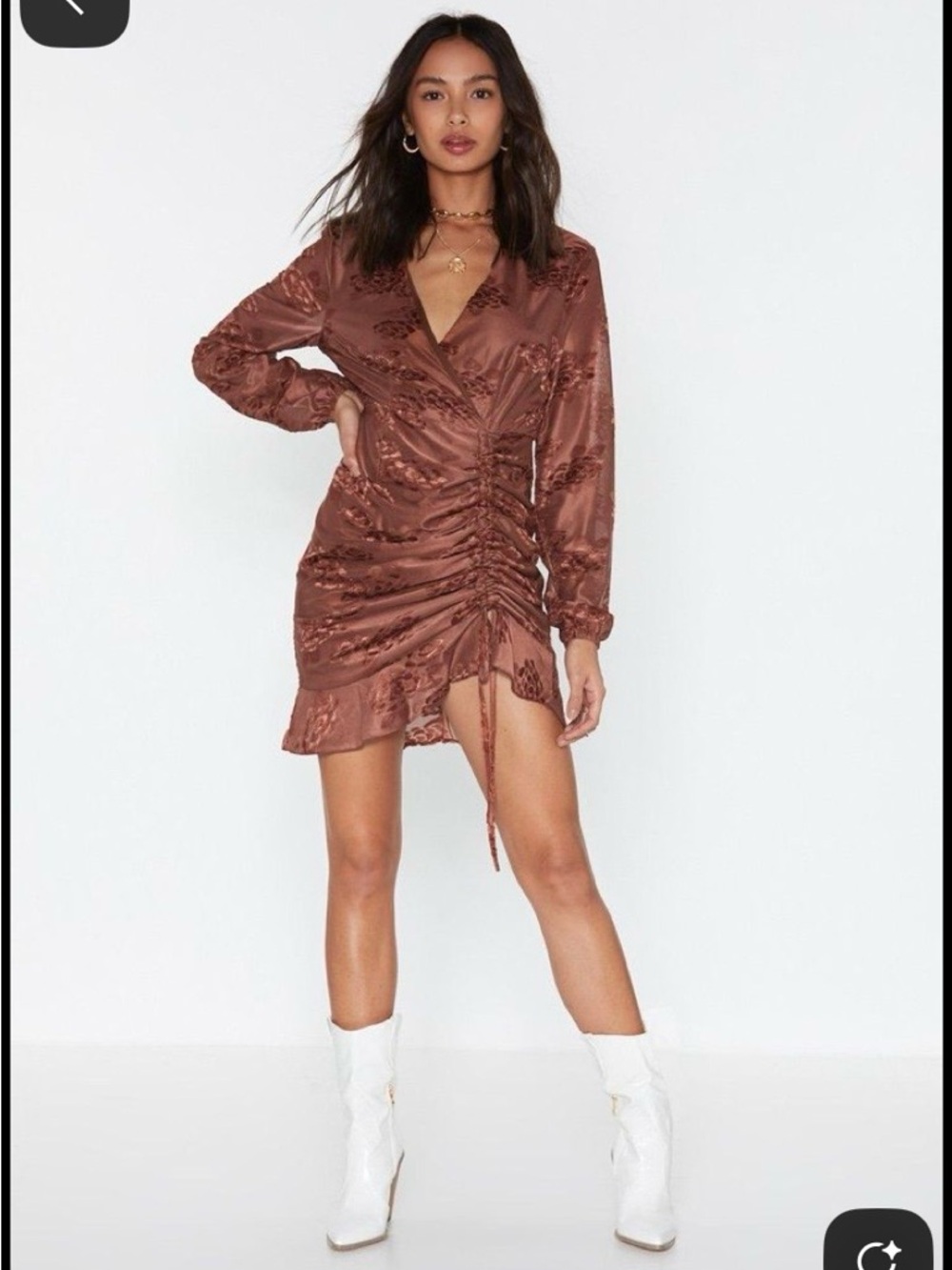 Nastygal Rarin To Grow Floral Ruched Mini Dress NWT Size 10 Rust Western Glam